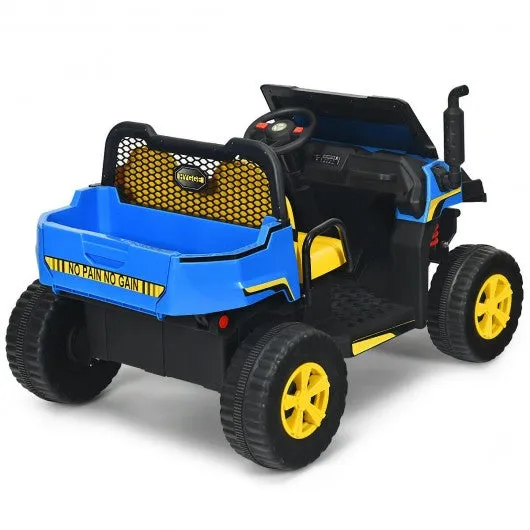12V Battery Powered Kids Ride On Dumpbed Truck RC-Blue