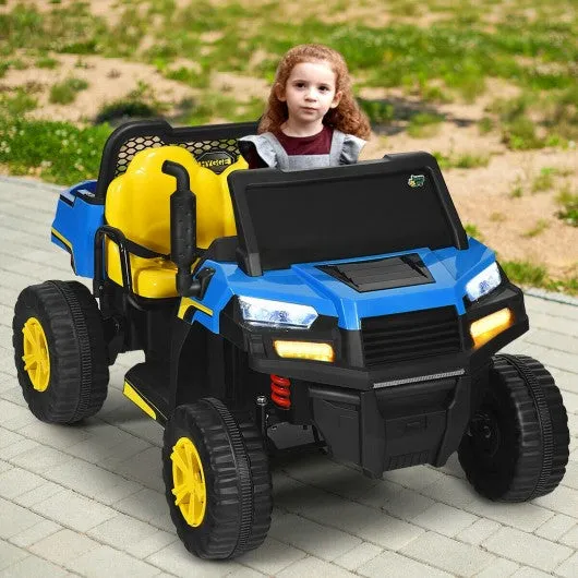 12V Battery Powered Kids Ride On Dumpbed Truck RC-Blue