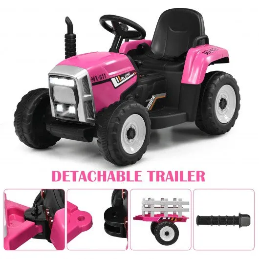 12V Kids Ride On Tractor with Trailer Ground Loader-Pink
