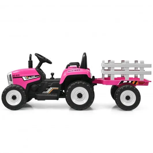 12V Kids Ride On Tractor with Trailer Ground Loader-Pink