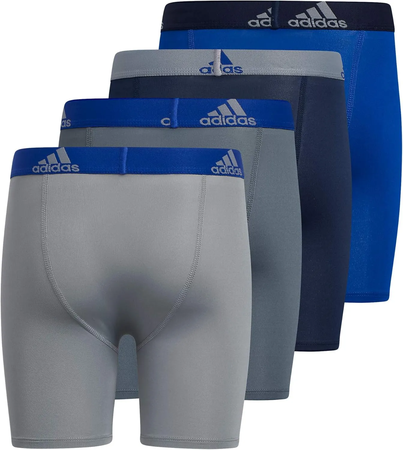 adidas Boys' Athletic Fit Microfiber Long Boxer Brief Underwear Designed for Active Sport and All Day Comfort (4 Pack)
