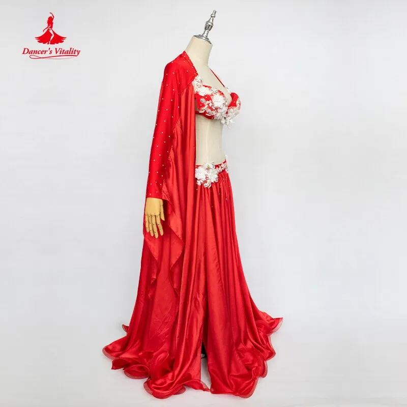 Belly Dance Set Women Customsized Senior Bra satin Long Skirt 2pcs Cihldren Female Orienta Belly Dance Poprong Performance Suit
