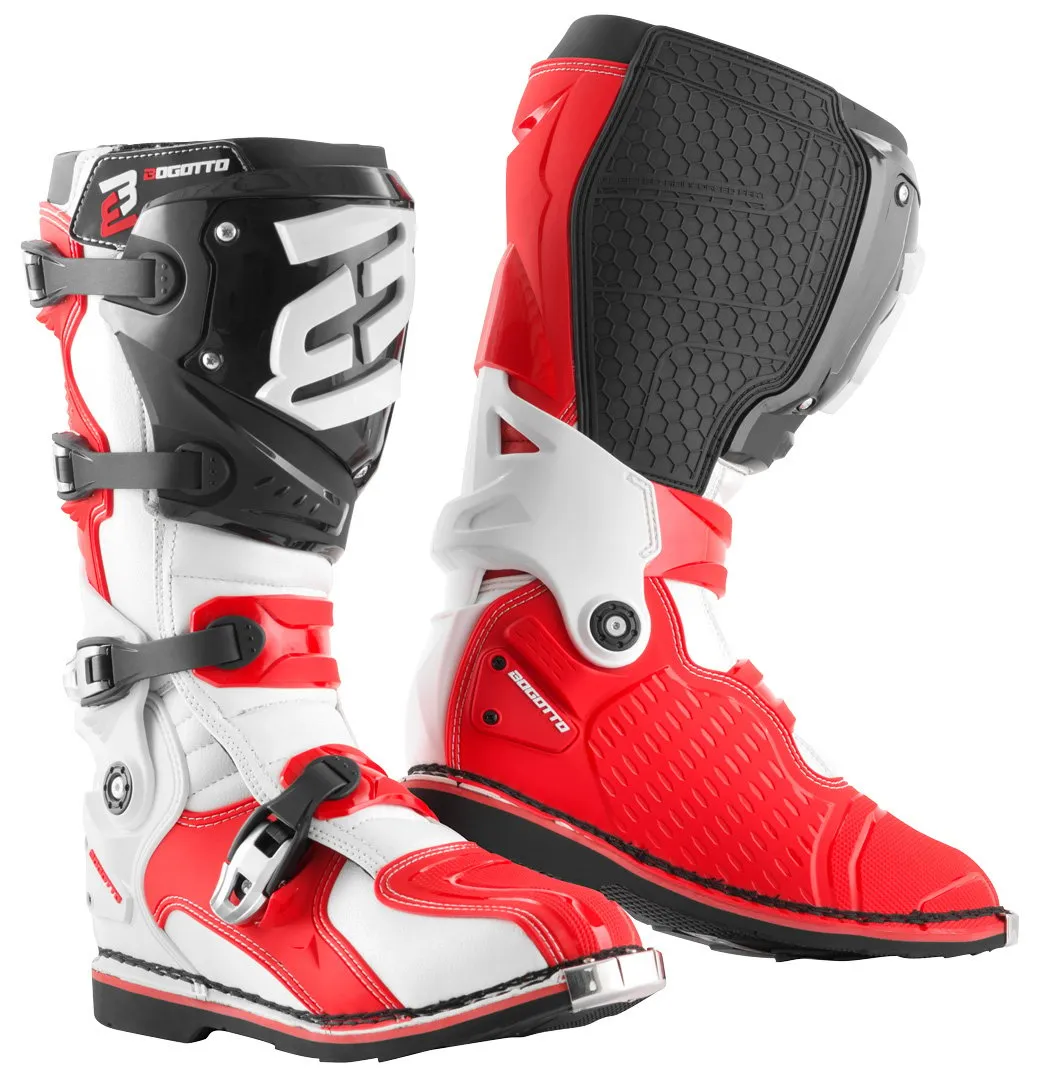 Bogotto MX-7 S Motocross Boots with Shin Guard, Red/Black/White