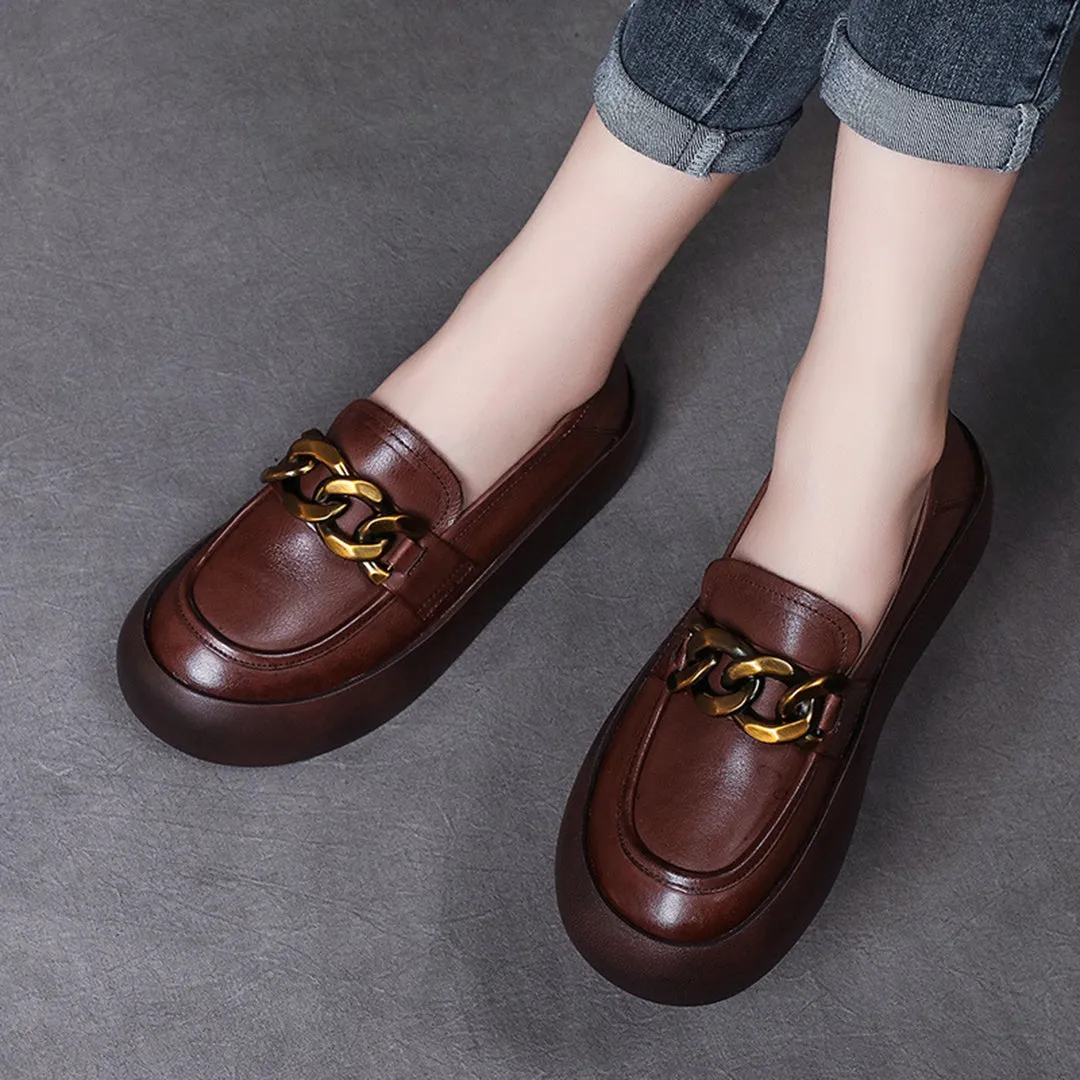 British Style Flatform Leather Shoes