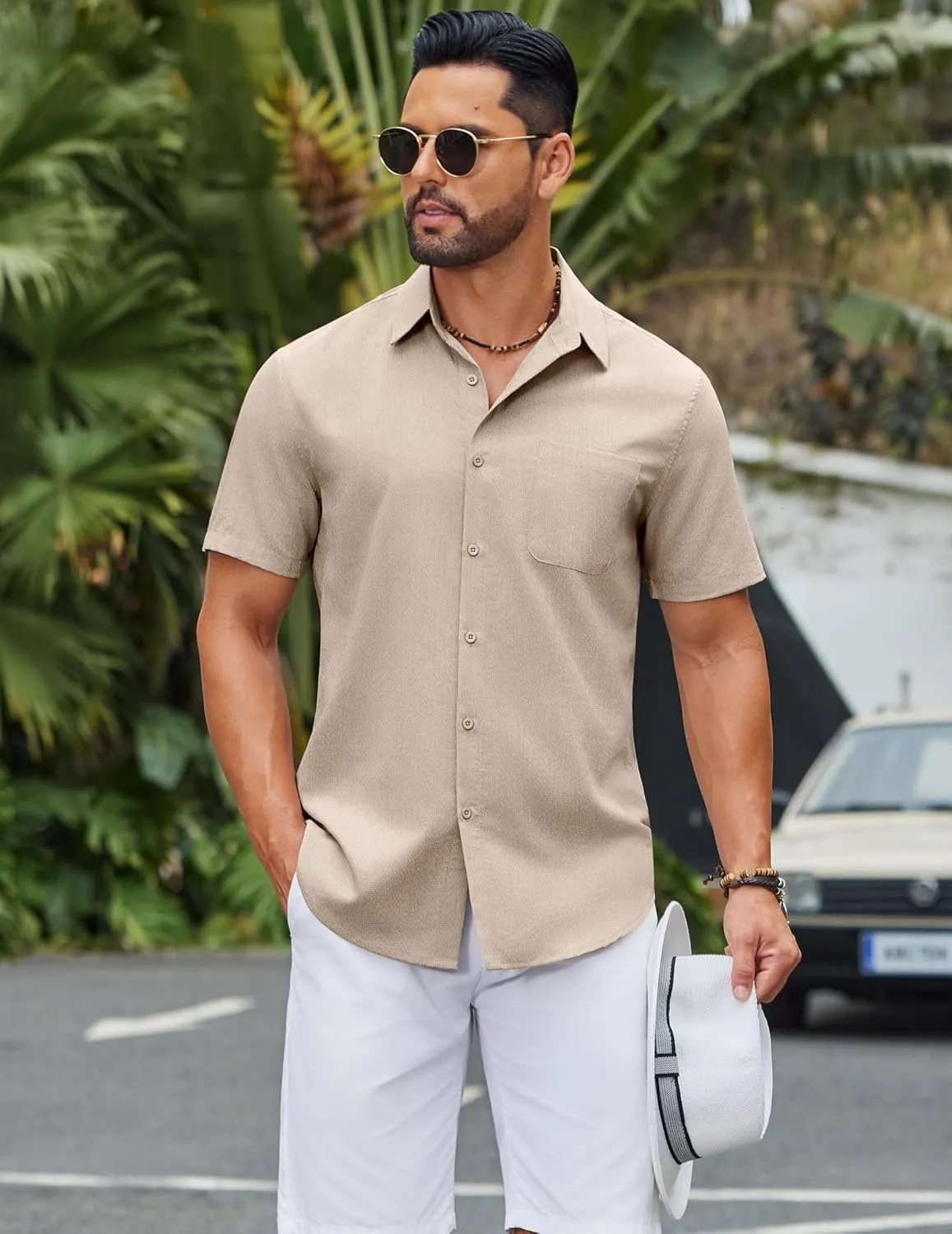 COOFANDY Mens Button Down Shirts Lightweight Breathable Short Sleeve Shirt Summer Beach Top