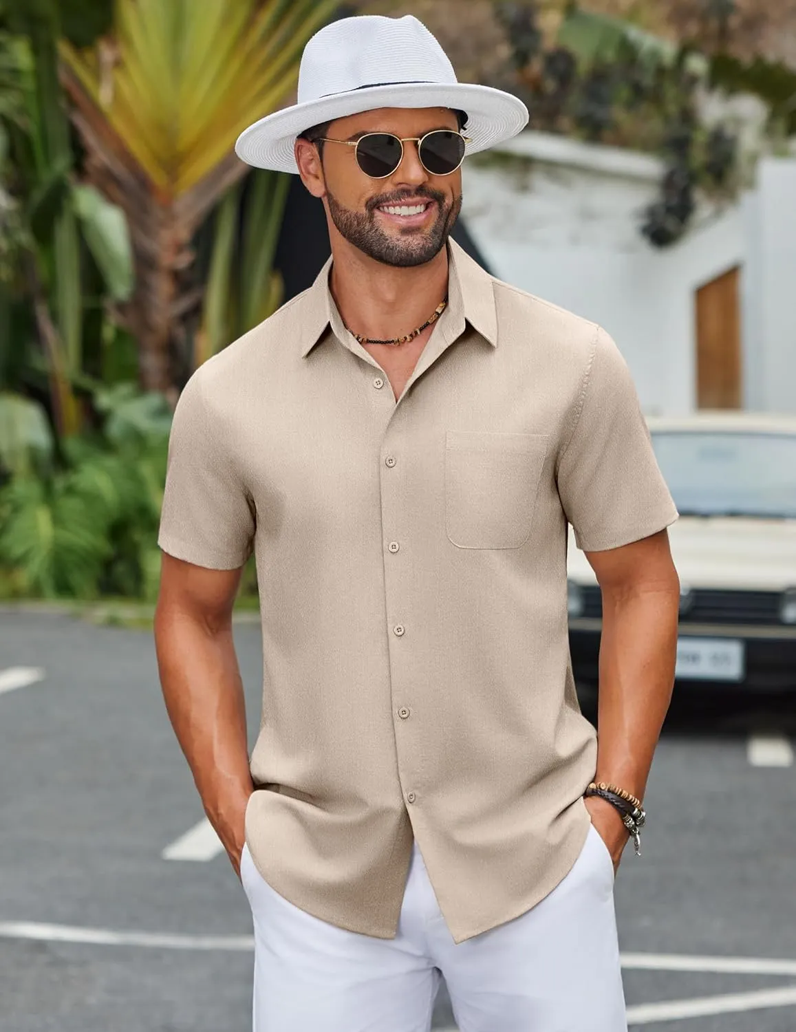 COOFANDY Mens Button Down Shirts Lightweight Breathable Short Sleeve Shirt Summer Beach Top