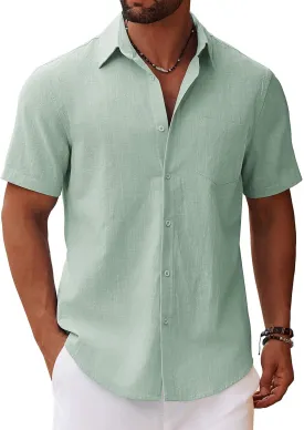 COOFANDY Men's Button Down Short Sleeve Shirt Casual Cotton Summer Beach Linen Wedding Shirts with Pocket
