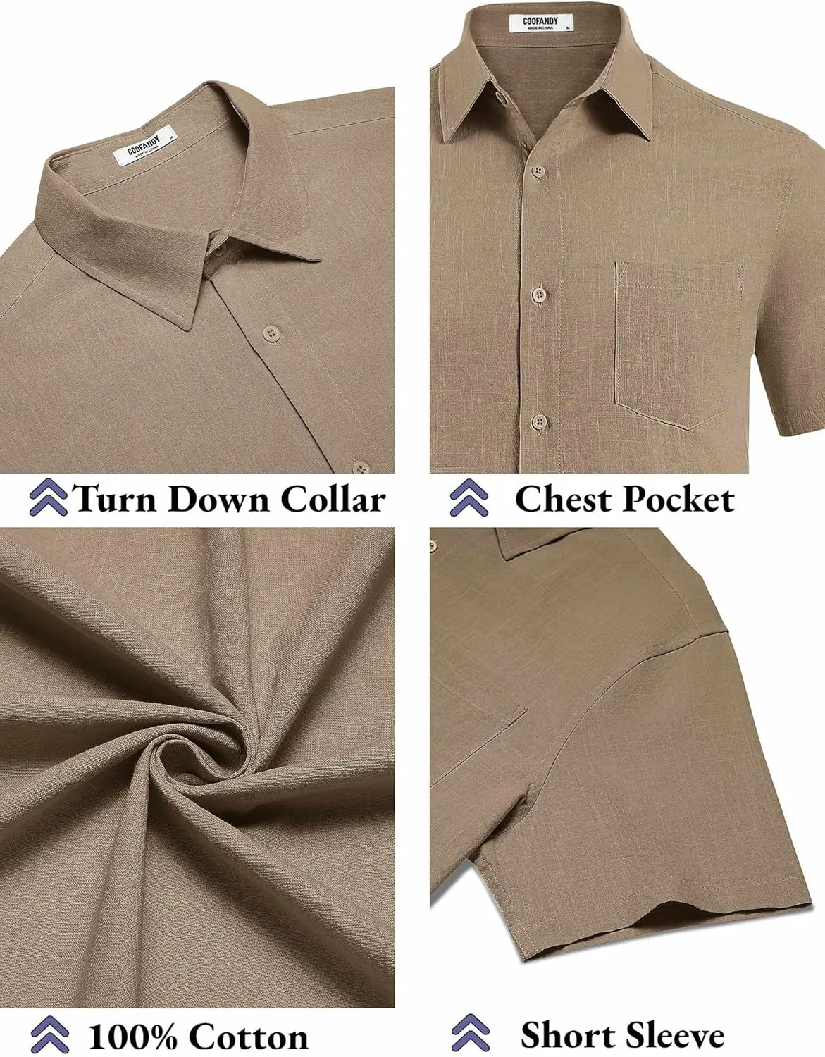 COOFANDY Men's Button Down Short Sleeve Shirt Casual Cotton Summer Beach Linen Wedding Shirts with Pocket