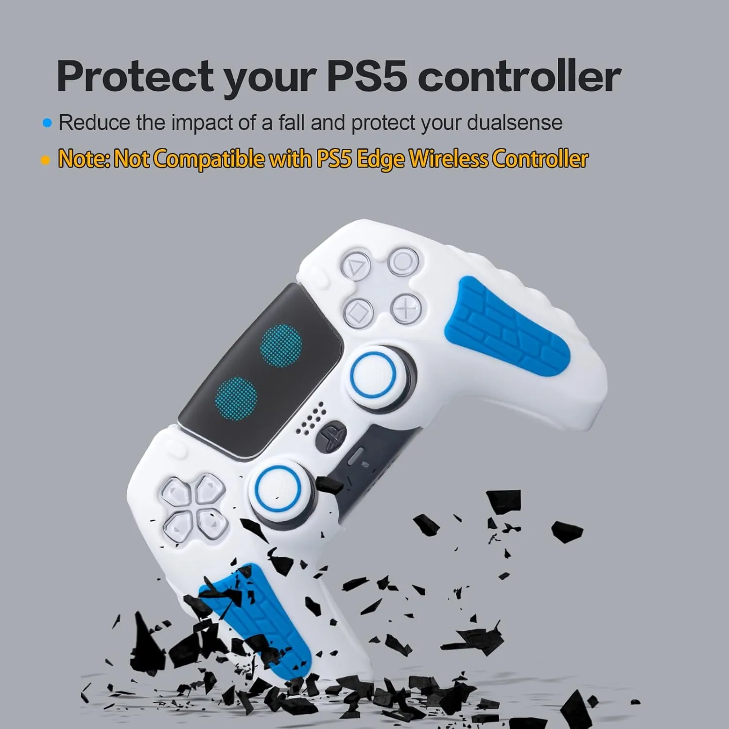 ECHZOVE Anti-Slip PS5 Controller Silicone Skin, PS5 Controller Accessories, Soft Protective Cover Case for PlayStation 5 Controller with Touch Pad Stickers and Thumb Grip Caps - White