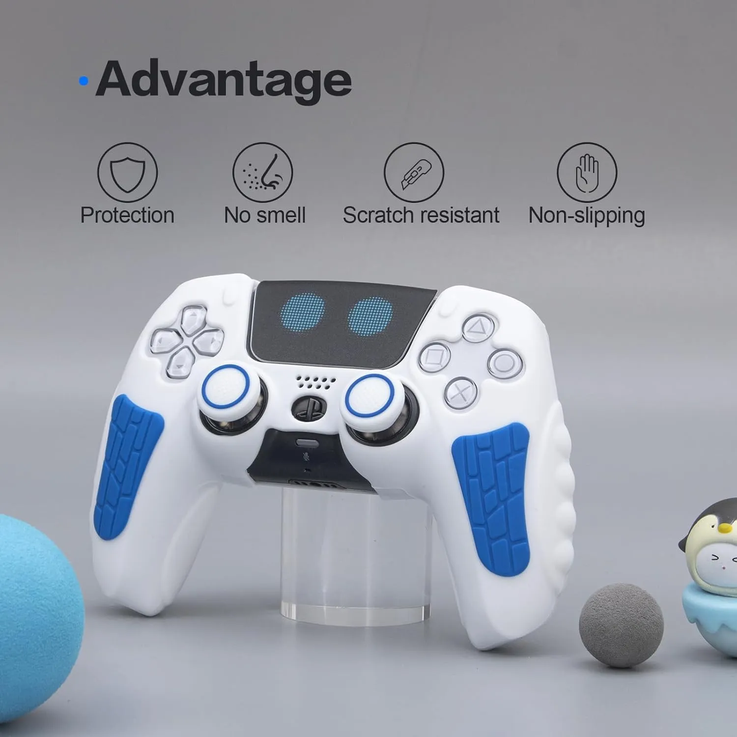ECHZOVE Anti-Slip PS5 Controller Silicone Skin, PS5 Controller Accessories, Soft Protective Cover Case for PlayStation 5 Controller with Touch Pad Stickers and Thumb Grip Caps - White