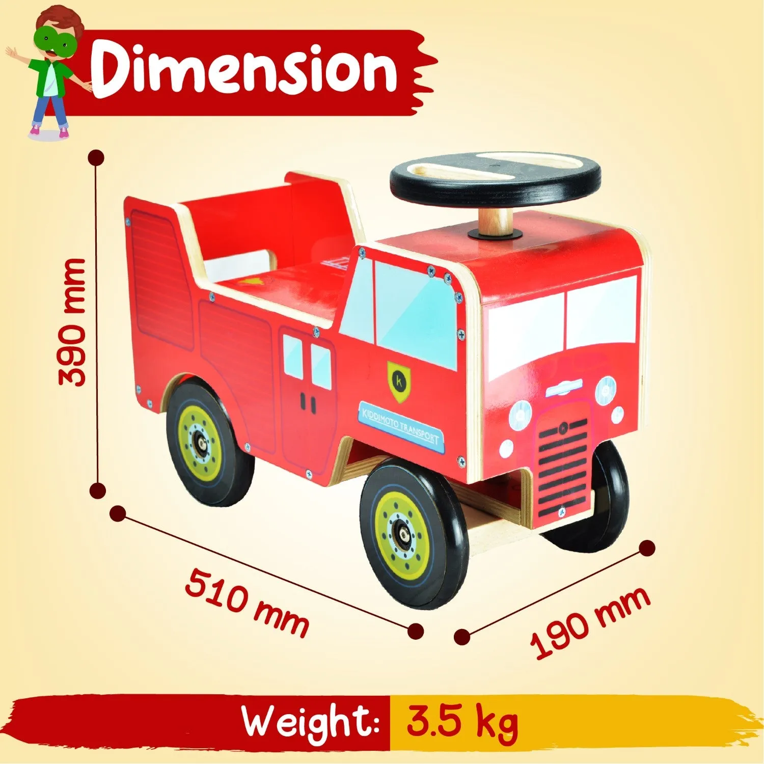 Kids Wooden Ride on Fire Engine
