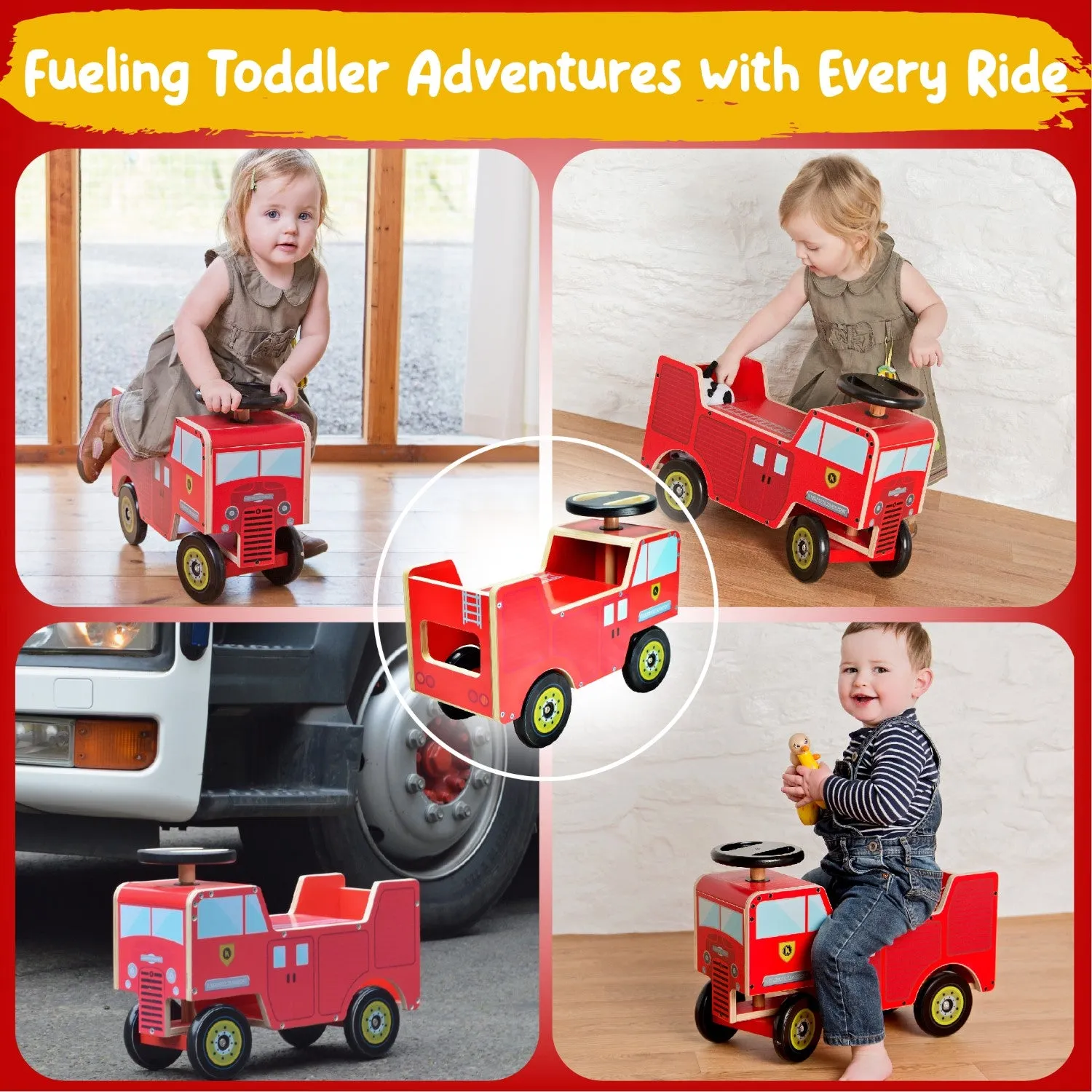 Kids Wooden Ride on Fire Engine