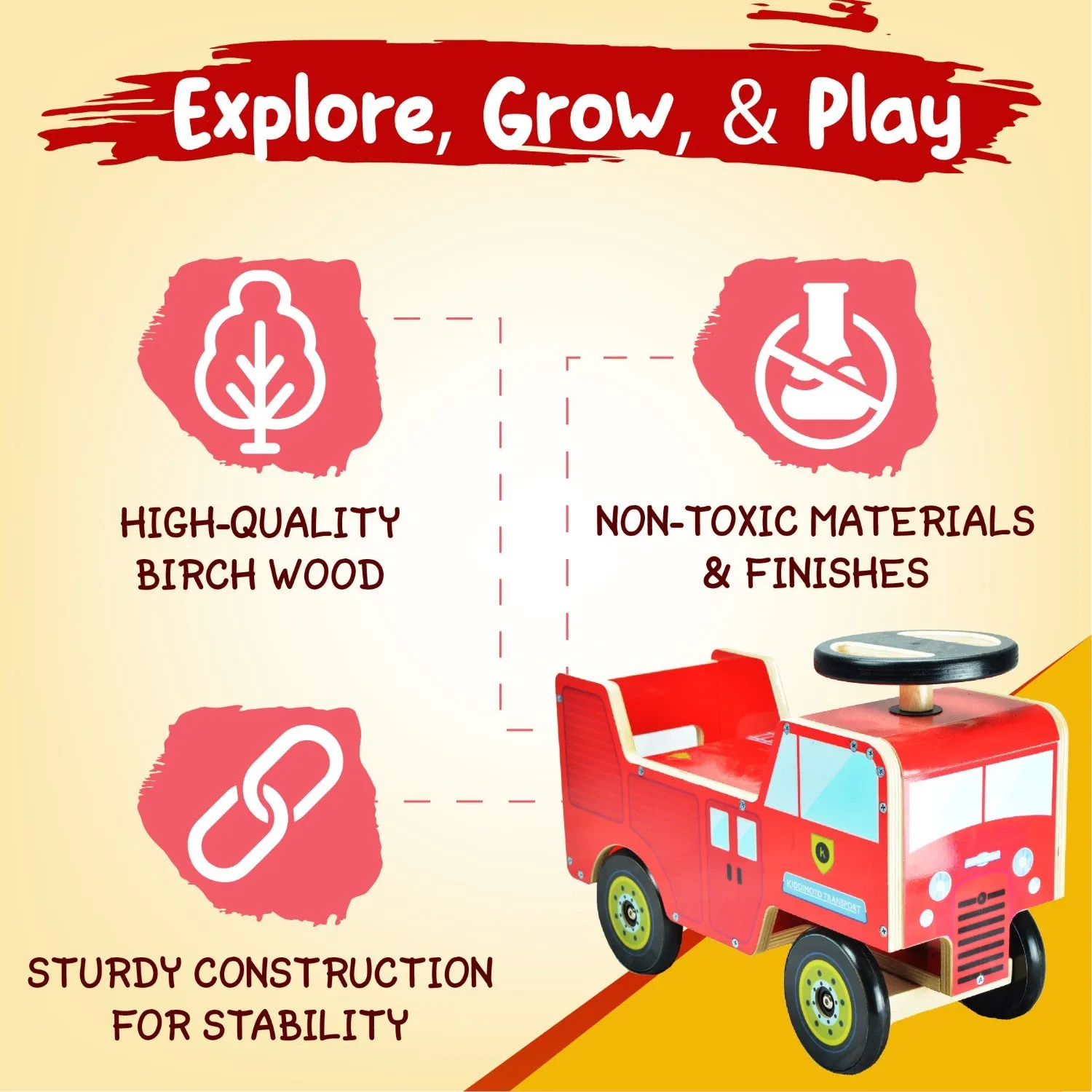 Kids Wooden Ride on Fire Engine