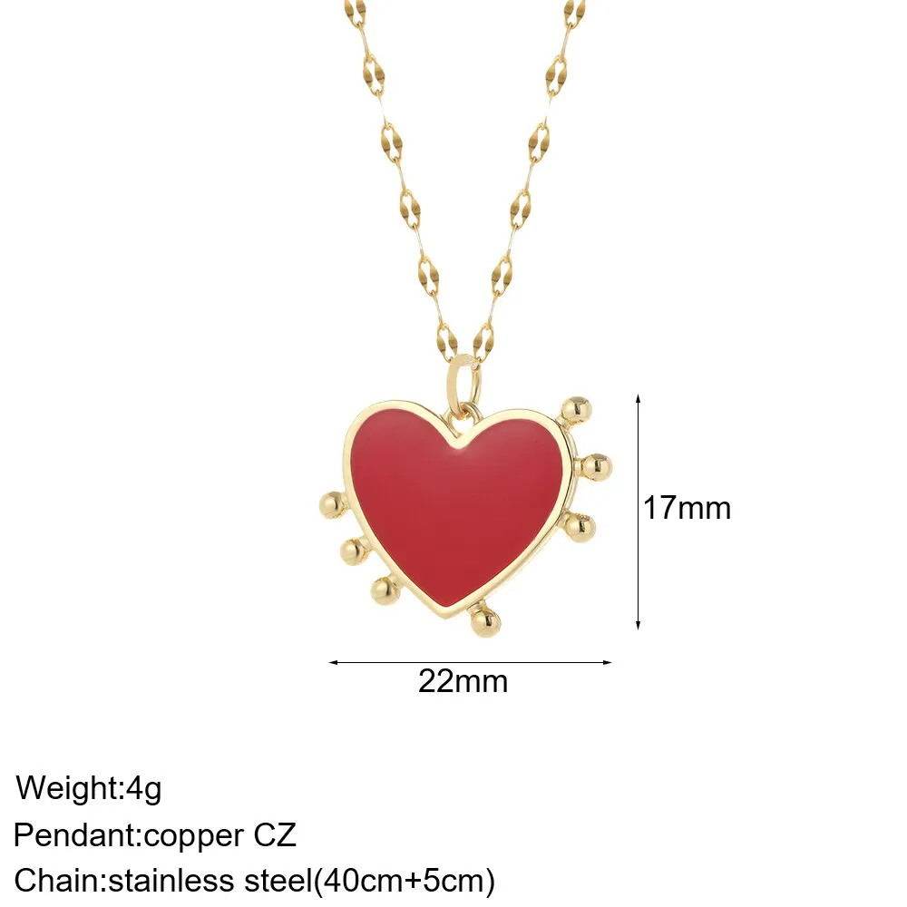 Luxury Heart Gold Color Pendant Necklace for Women Romantic Woman's Chain Stainless Steel Choker Trendy Enamel Jewelry Gift