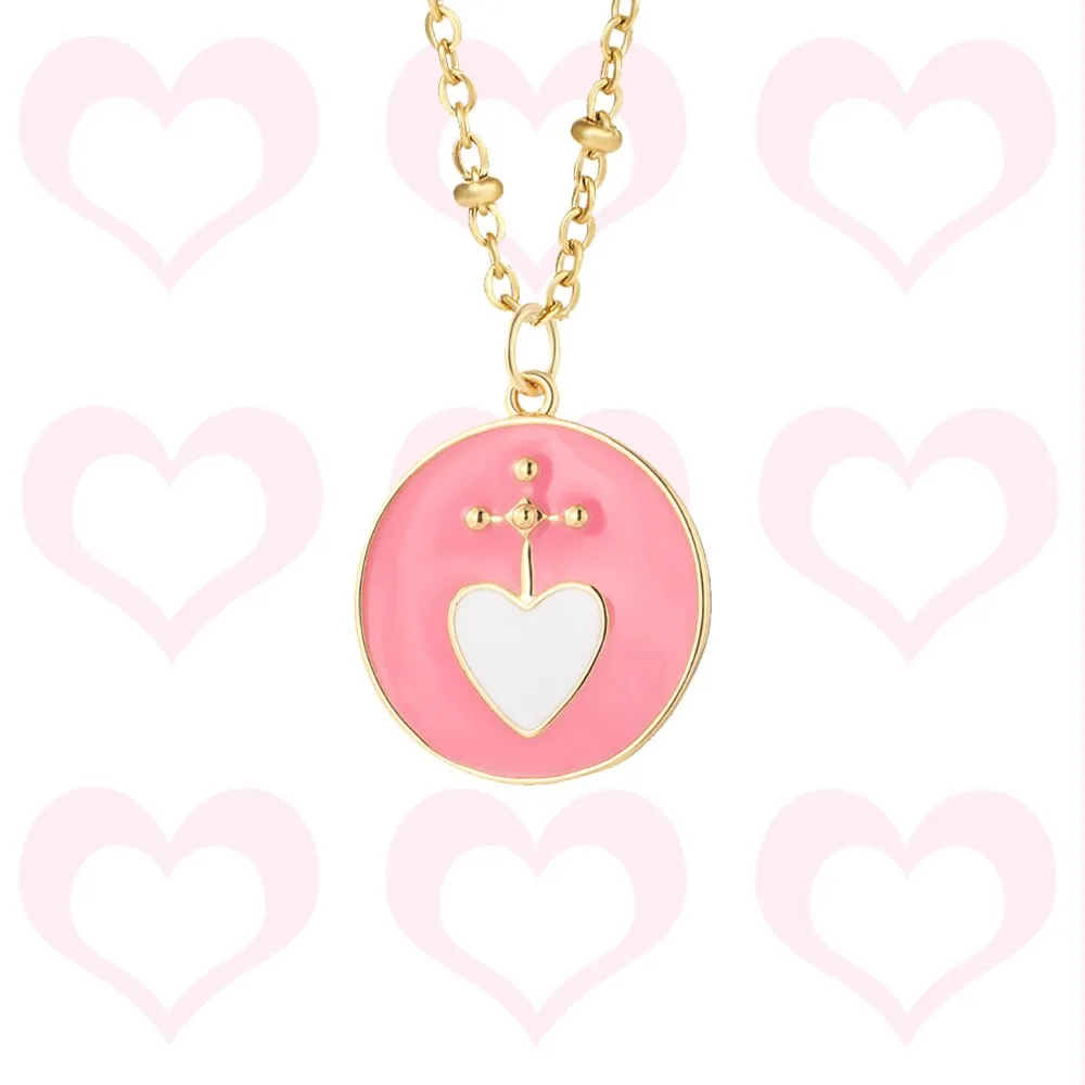 Luxury Heart Gold Color Pendant Necklace for Women Romantic Woman's Chain Stainless Steel Choker Trendy Enamel Jewelry Gift