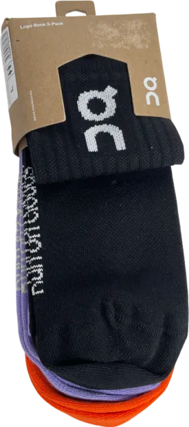 ON Running Multicoloured 3 Pack Logo Socks In Comet Flame And Black UK L
