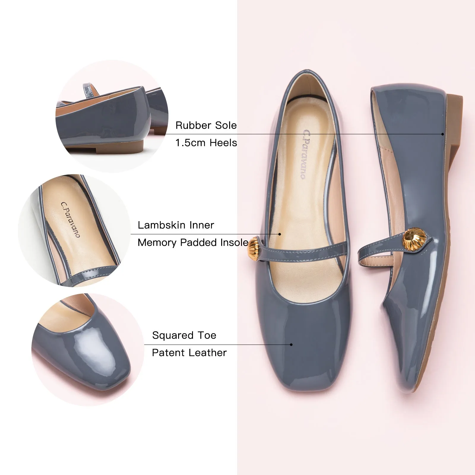Patent Single-Strap Mary Jane (Clara) Grey
