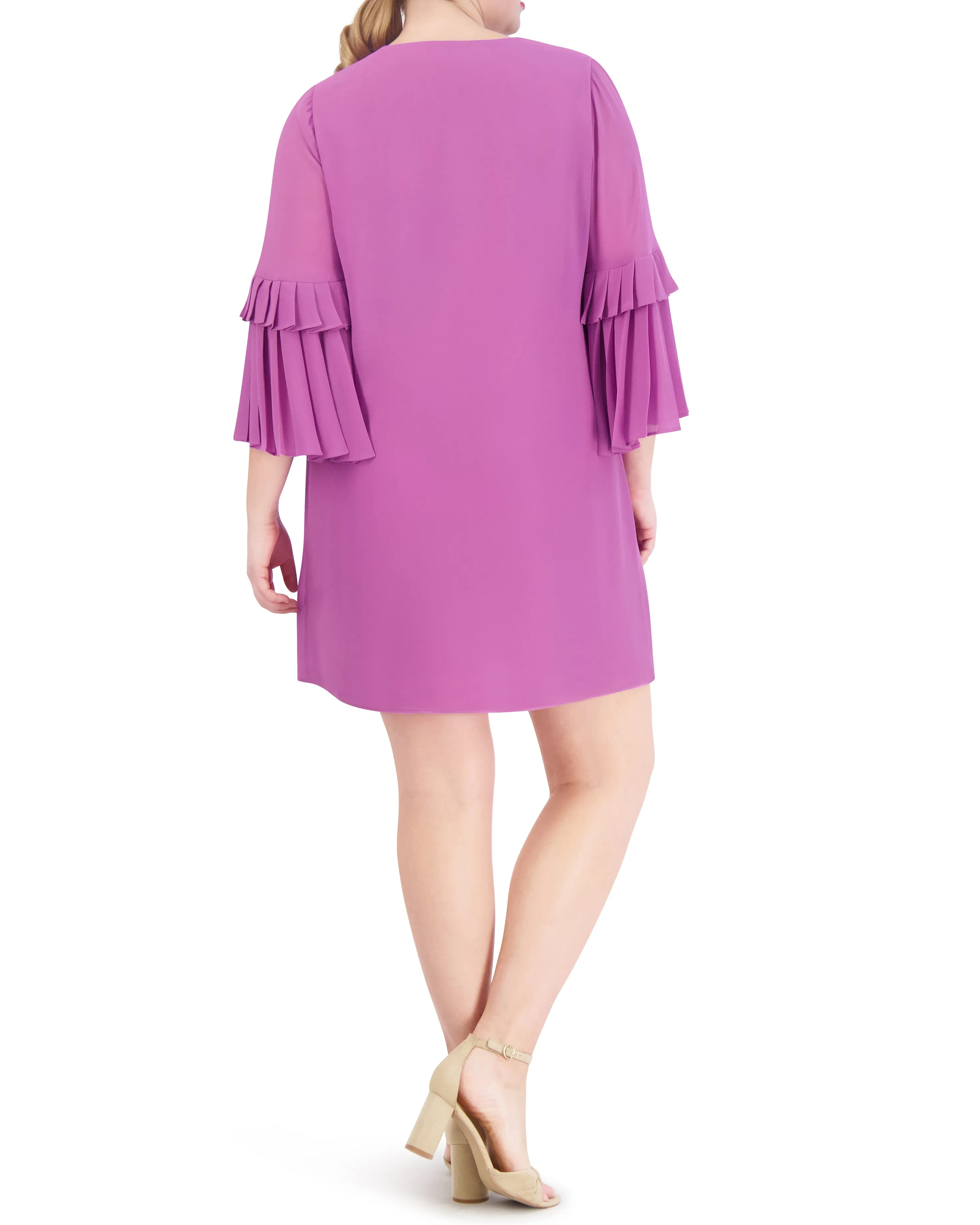 Plus-Size Tasseled Pleated-Sleeve Dress