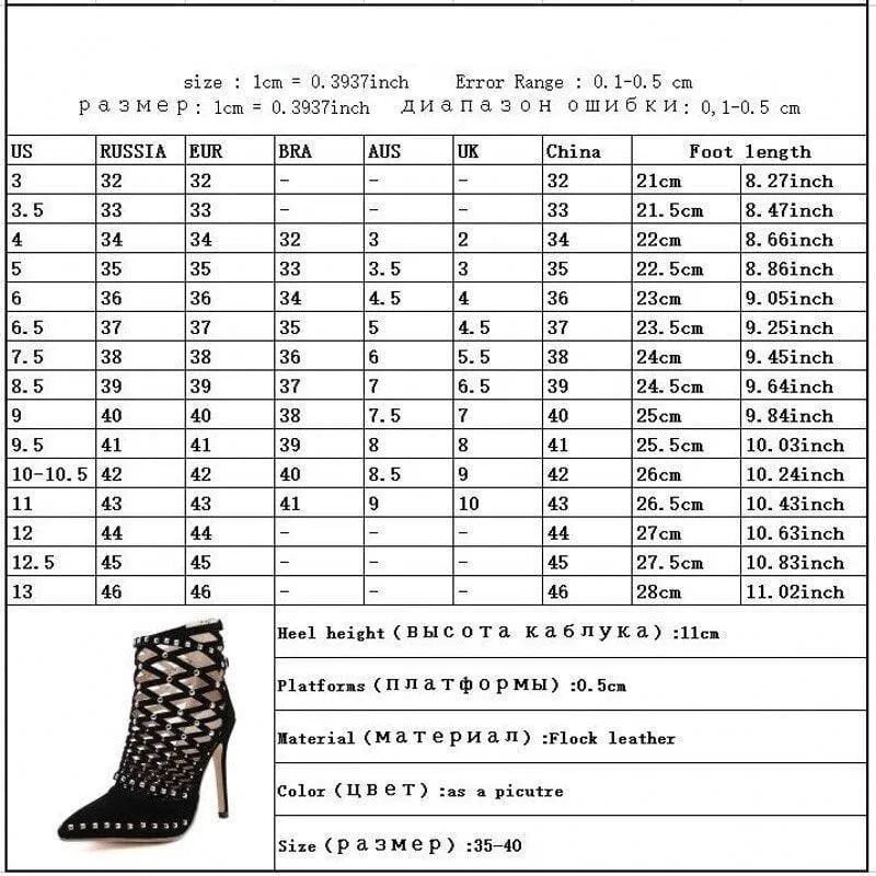 Pointed Toe High Heels Flock Cut-Outs Rivets Party Dress Stiletto