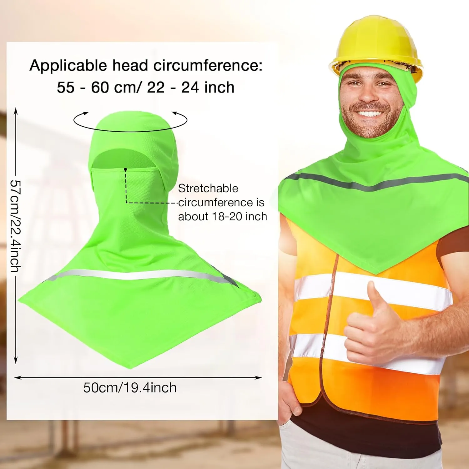 Seematn 4 Pcs Balaclava Sun Men Face Mask UV Protection with Reflective Strip for Construction Work Neck Covers Summer