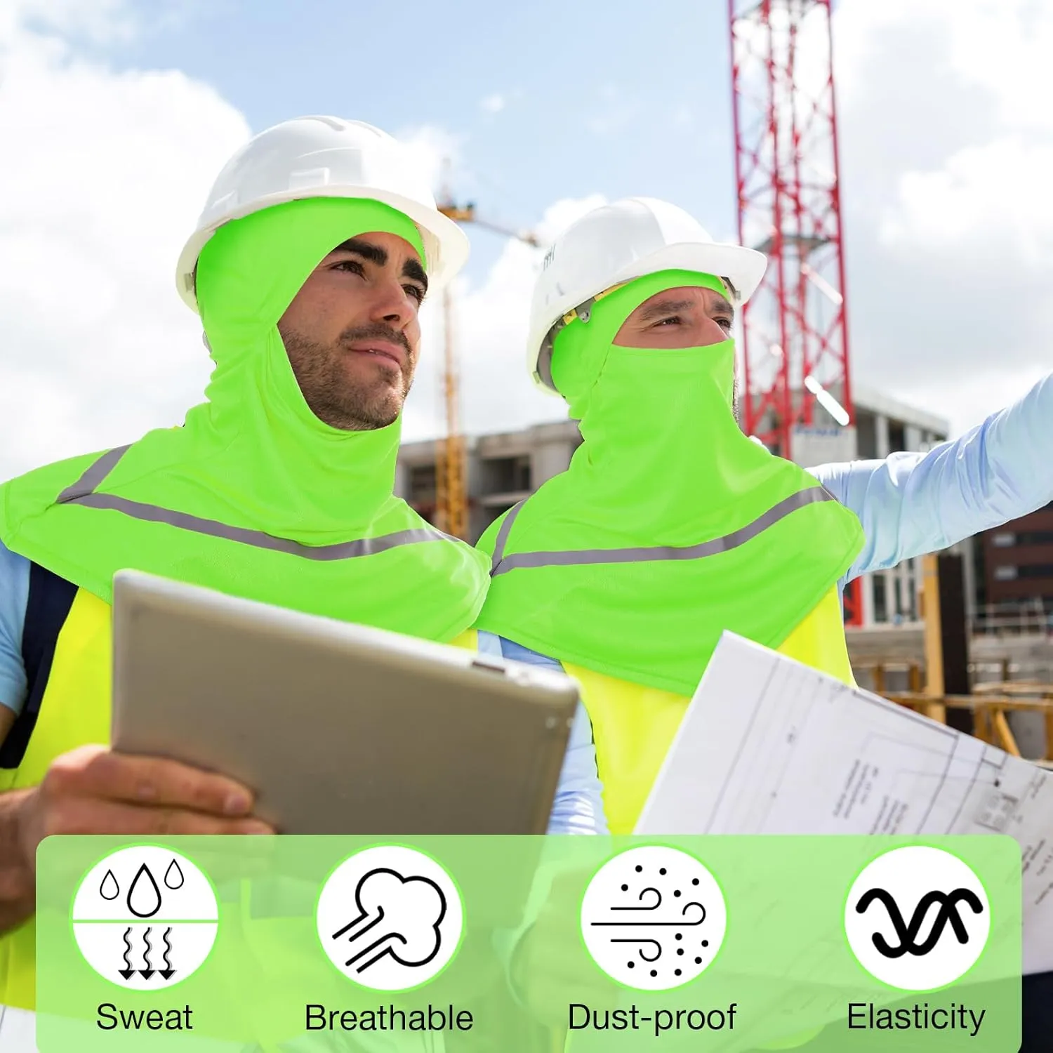 Seematn 4 Pcs Balaclava Sun Men Face Mask UV Protection with Reflective Strip for Construction Work Neck Covers Summer