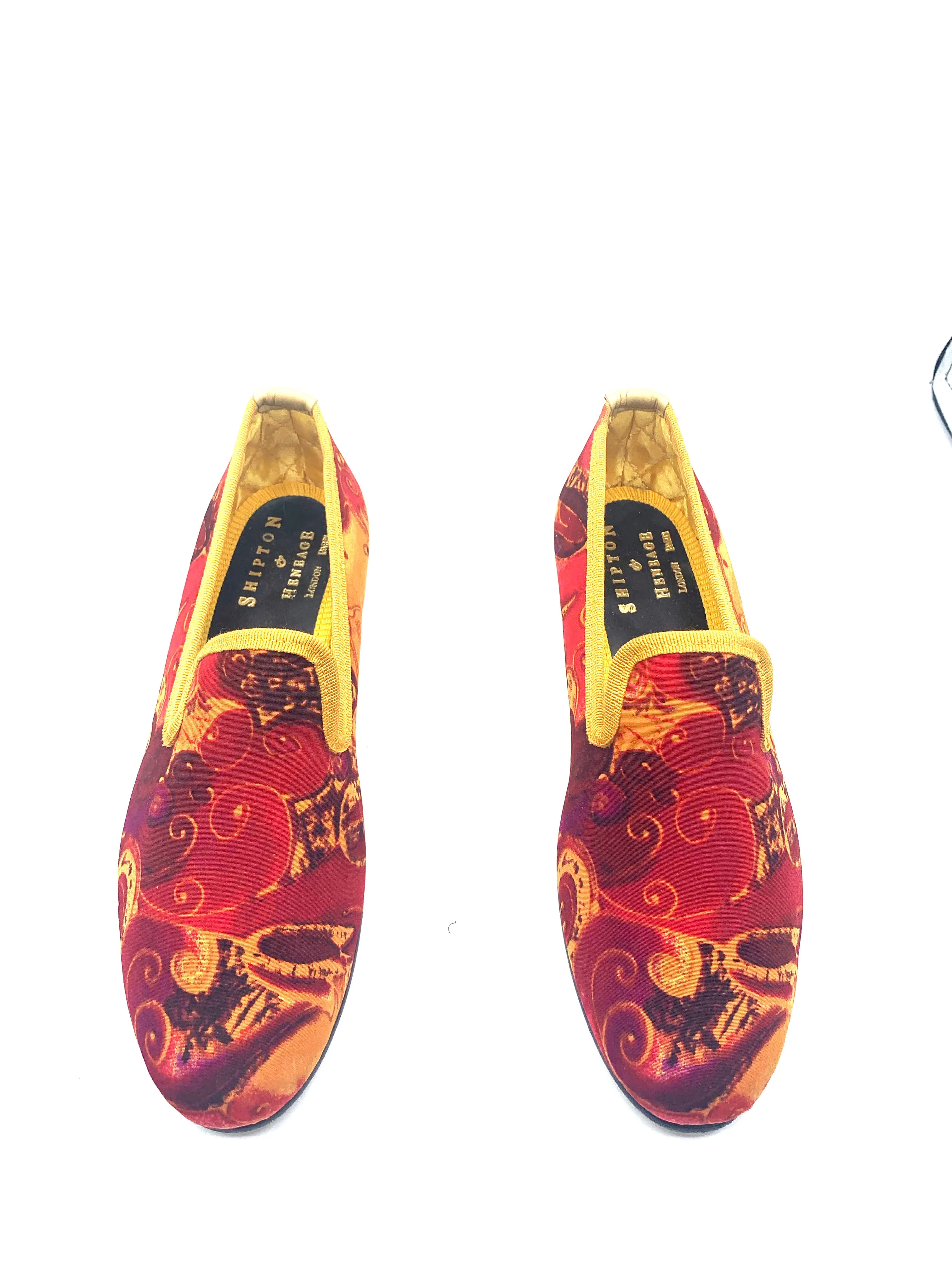 Shipton and Heneage 90s Bespoke Red and Gold Slippers size 6