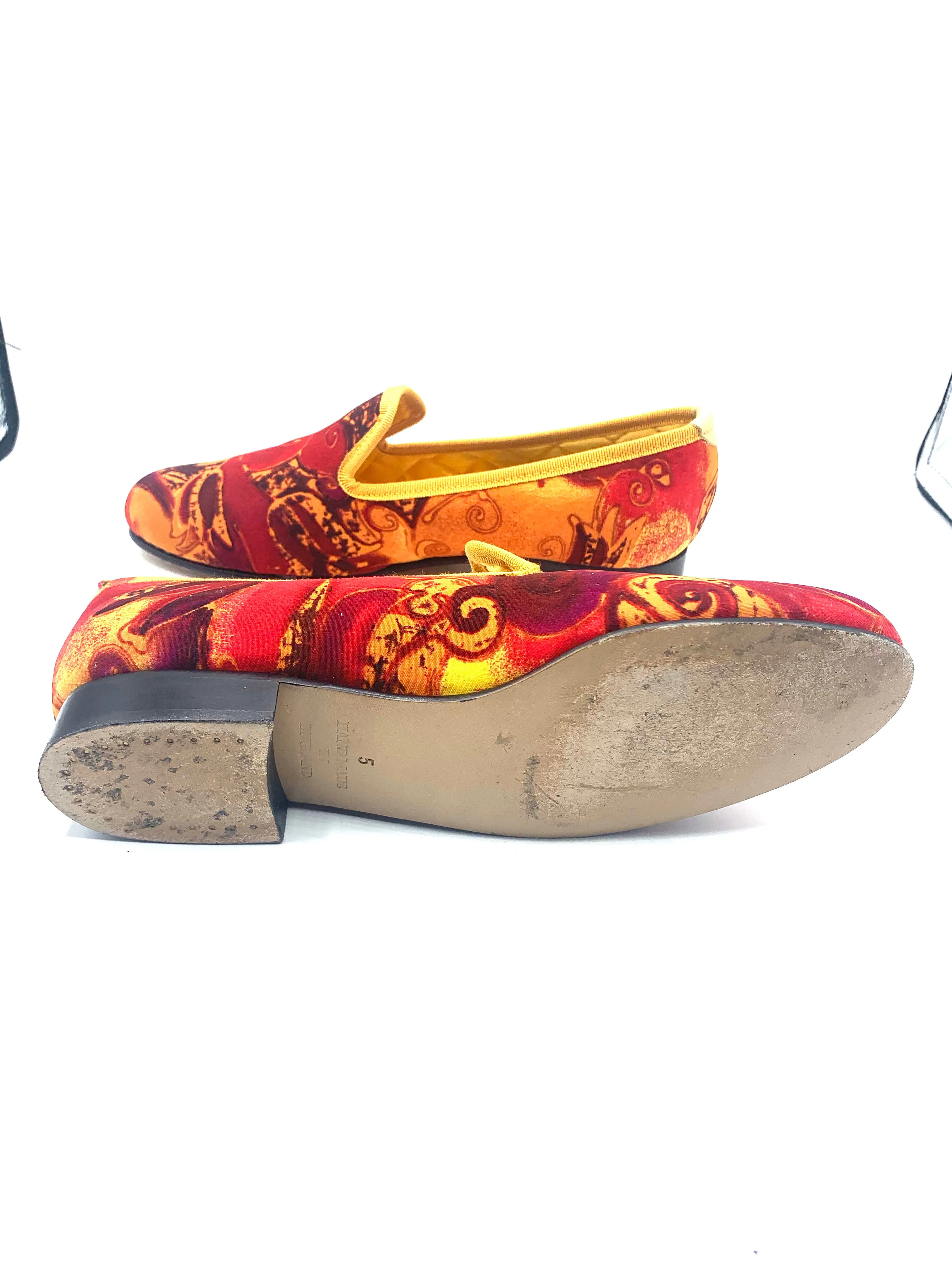 Shipton and Heneage 90s Bespoke Red and Gold Slippers size 6