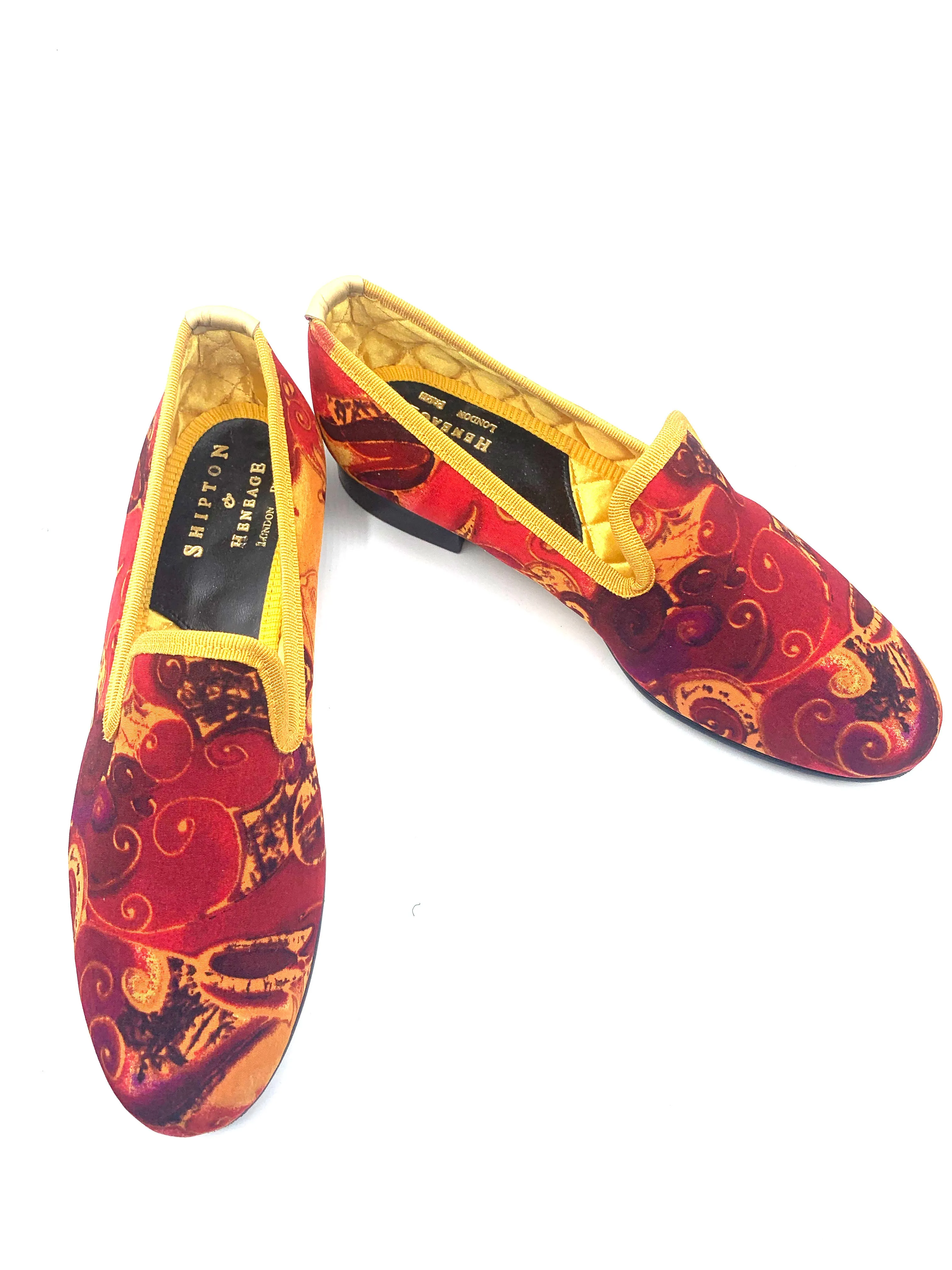 Shipton and Heneage 90s Bespoke Red and Gold Slippers size 6
