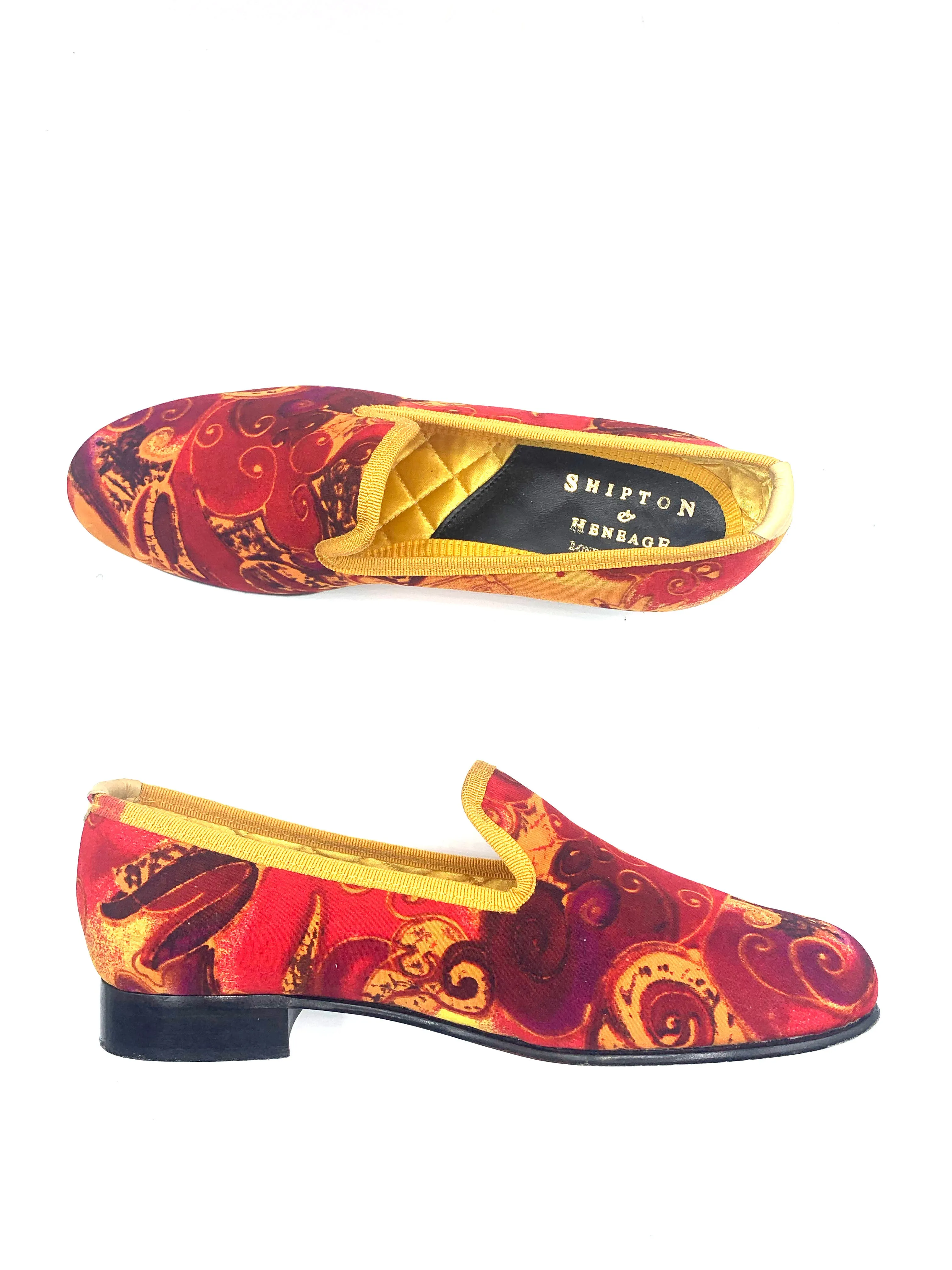 Shipton and Heneage 90s Bespoke Red and Gold Slippers size 6