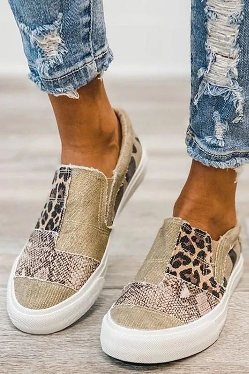 Snake Leopard Mixed Print Slip-on Canvas