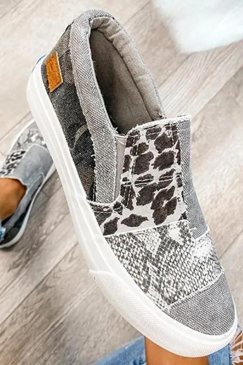 Snake Leopard Mixed Print Slip-on Canvas
