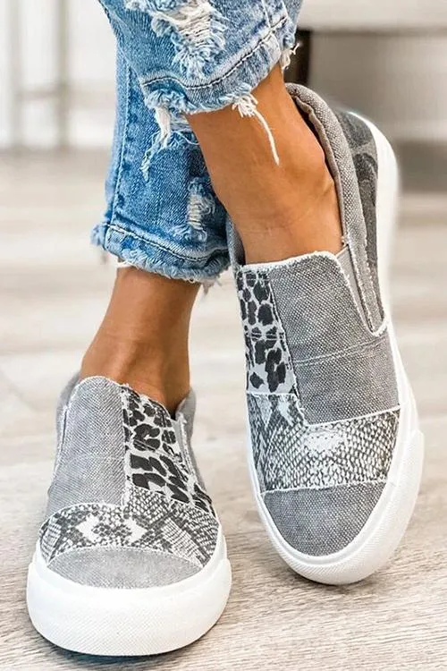 Snake Leopard Mixed Print Slip-on Canvas