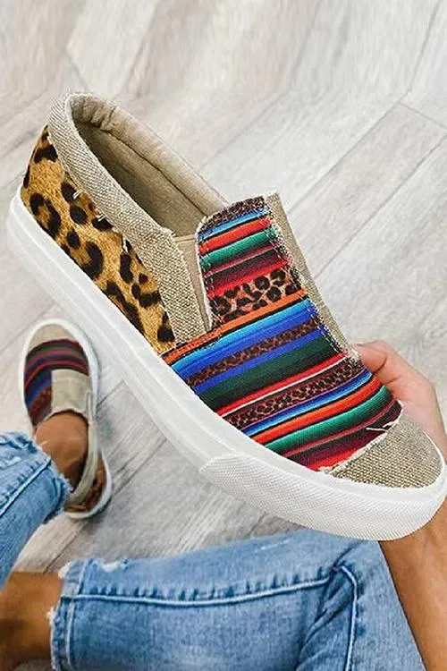 Snake Leopard Mixed Print Slip-on Canvas