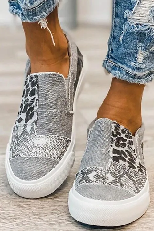 Snake Leopard Mixed Print Slip-on Canvas