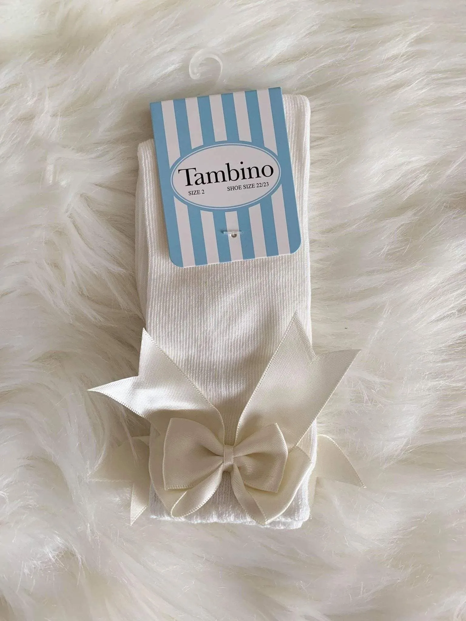 Tambino Socks - Girl's Cream Knee High Bow Socks