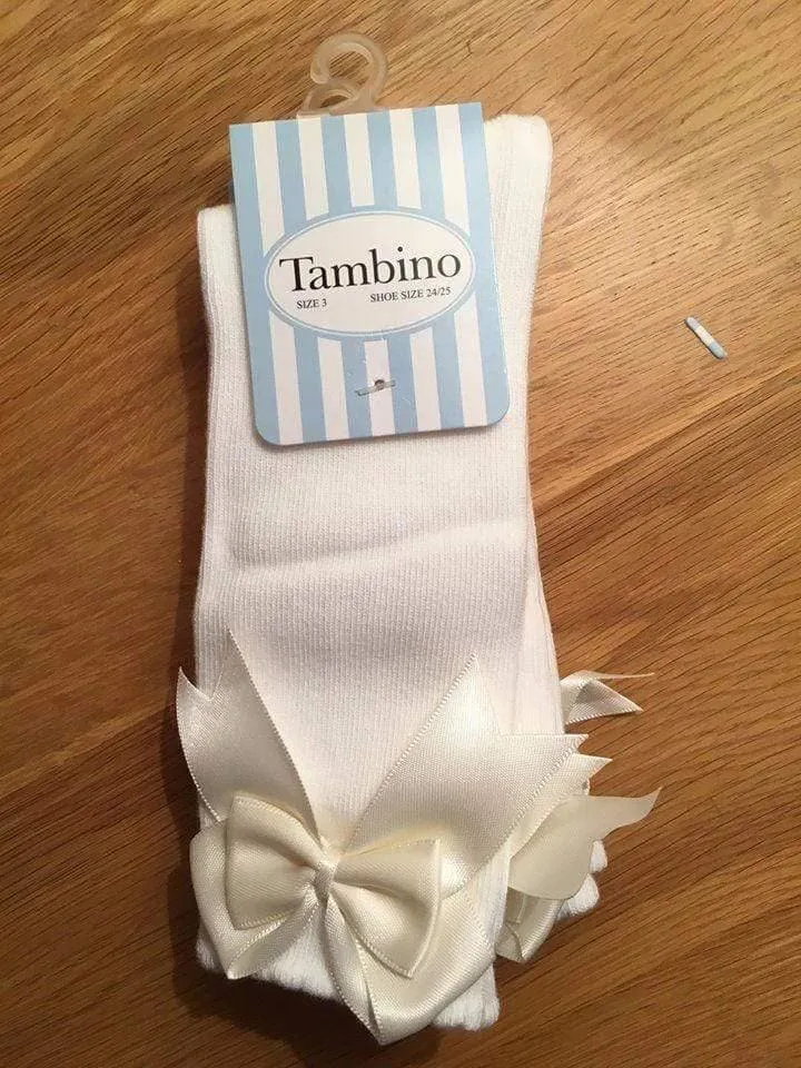 Tambino Socks - Girl's Cream Knee High Bow Socks