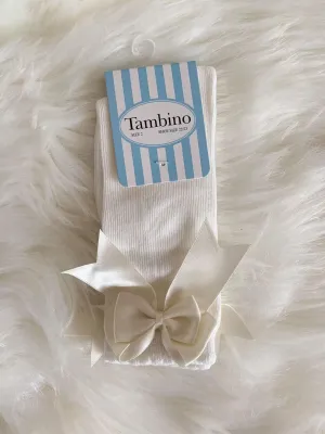 Tambino Socks - Girl's Cream Knee High Bow Socks