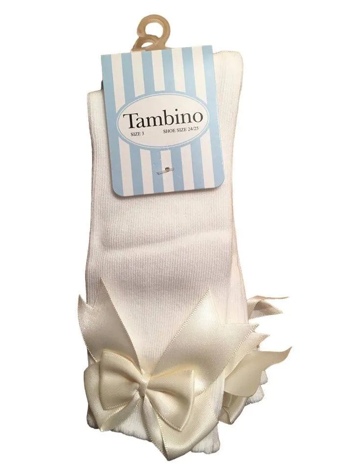 Tambino Socks - Girl's Cream Knee High Bow Socks