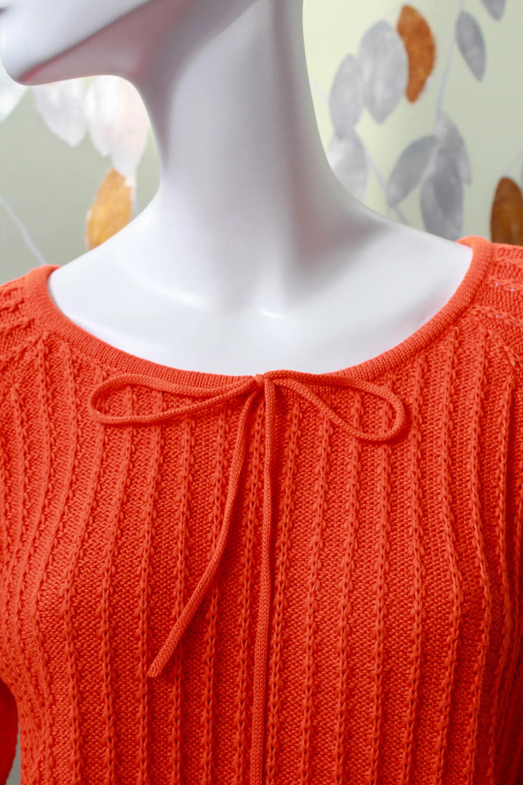 Vibrant Orange Knit Cotton Sweater, Large