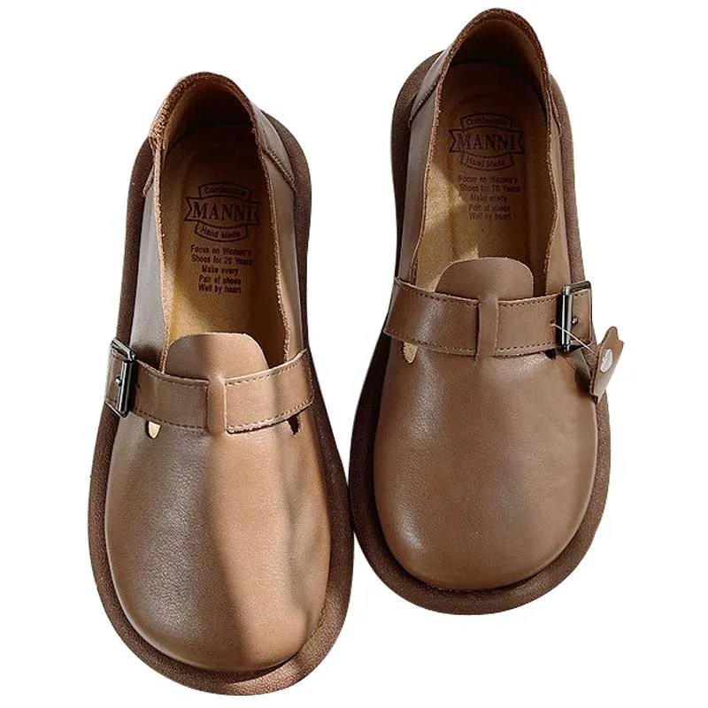 Women Retro Buckled Leather Casual Shoes