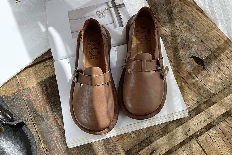Women Retro Buckled Leather Casual Shoes