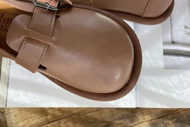 Women Retro Buckled Leather Casual Shoes