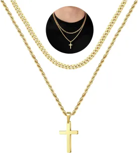 Yooblue Cross Necklace for Men, Gold Black Silver Mens Cross Necklaces Stainless Steel Cross Pendant Necklace Simple Jewelry Gifts Cross Chain Necklace for Men